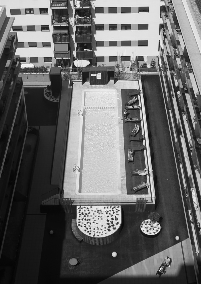 A courtyard pool in black and white, Barcelona. 2026